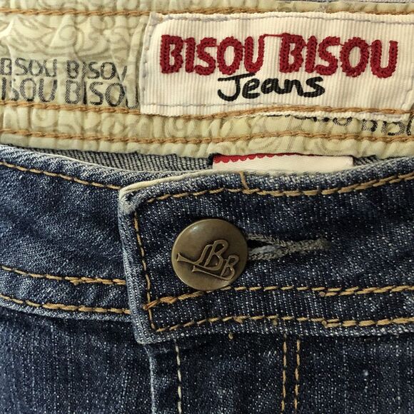 Bisou Bisou Jeans Womens 10 Boot Cut W32-L32 Dark Wash Fade Mid Rise Blue Denim - Picture 6 of 12